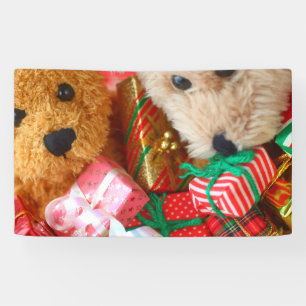Christmas presents with teddy bears banner