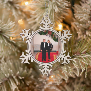 Christmas President Donald Trump & Melania MAGA Snowflake Pewter Christmas Ornament