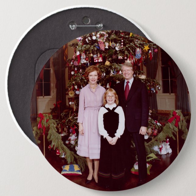 Christmas President James Jimmy Carter White House 6 Inch Round Button (Front & Back)