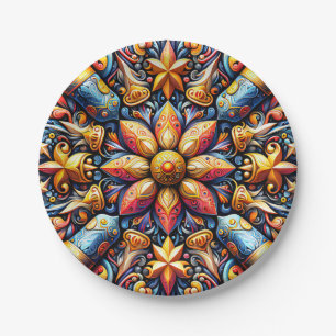 CHRISTMAS ~ Pretty Bright Blue Gold Orange ~ Paper Plate
