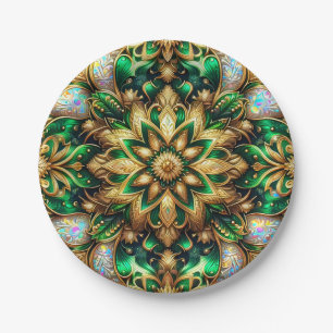 CHRISTMAS ~ Pretty Bright Gold Green Paper Plate