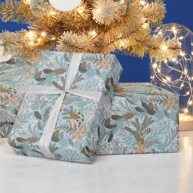 Christmas pretty whimsical floral pattern wrapping paper (Holidays)