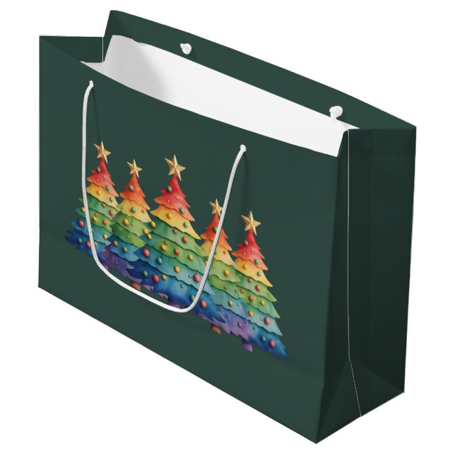 Christmas Pride Rainbow LGBTQ Equal Rights Gay  Large Gift Bag (Front Angled)