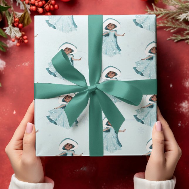 Christmas Princess Dark Hair Winter Snowflakes Wrapping Paper (Creator Uploaded)