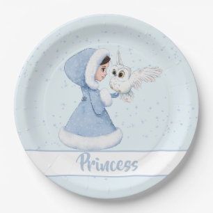 Christmas Princess Owl Winter Snowflakes Paper Plate