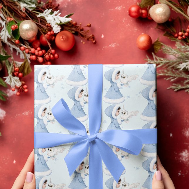 Christmas Princess Owl Winter Snowflakes Wrapping Paper (Creator Uploaded)