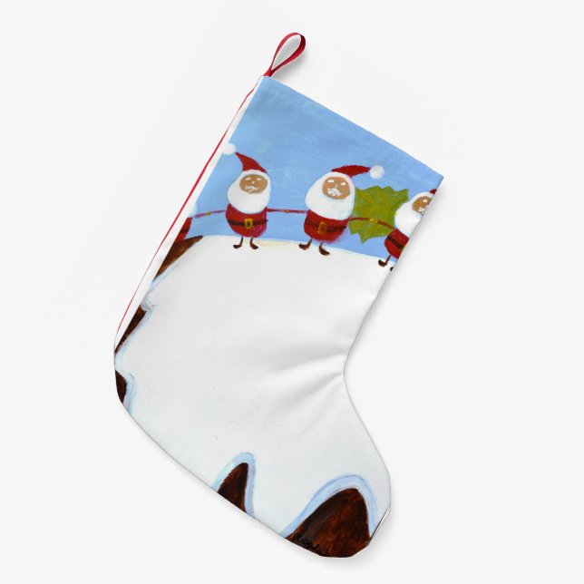 Christmas pudding and Santas  Small Christmas Stocking (Front (Hanging))