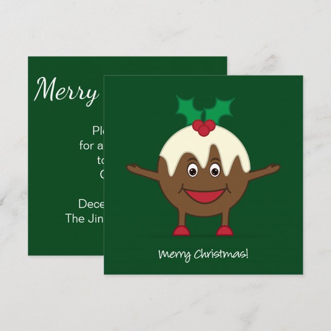 Christmas pudding cartoon character invitation (Front/Back)