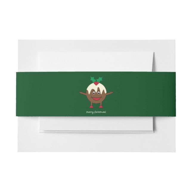 Christmas pudding cartoon character invitation belly band (Front Example)