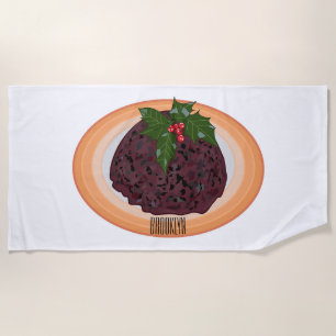 Christmas pudding cartoon illustration beach towel