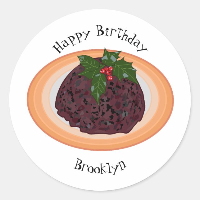Christmas pudding cartoon illustration  classic round sticker (Front)
