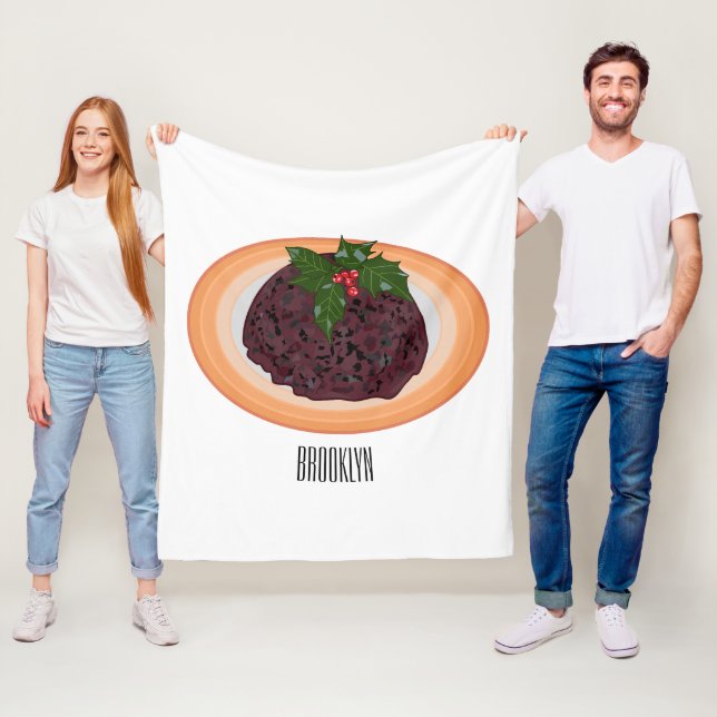 Christmas pudding cartoon illustration fleece blanket (In Situ)