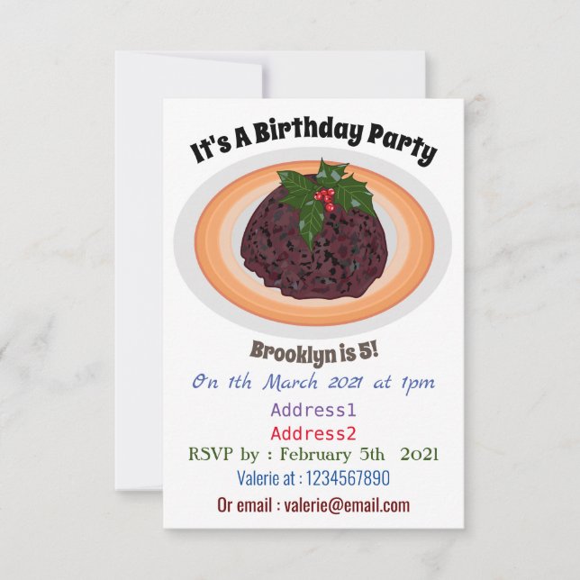 Christmas pudding cartoon illustration invitation (Front)