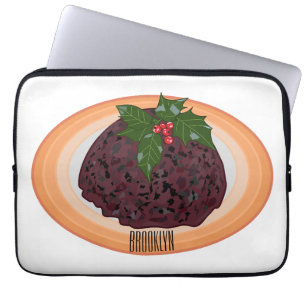 Christmas pudding cartoon illustration  laptop sleeve