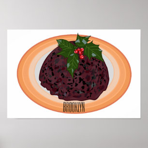 Christmas pudding cartoon illustration poster