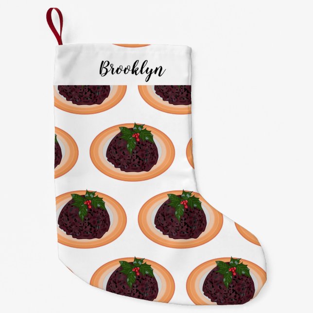 Christmas pudding cartoon illustration small christmas stocking (Front)