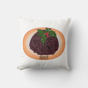 Christmas pudding cartoon illustration throw pillow