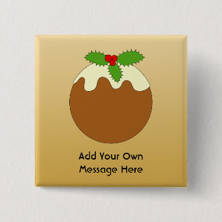 Christmas Pudding. Gold colour background. 2 Inch Square Button