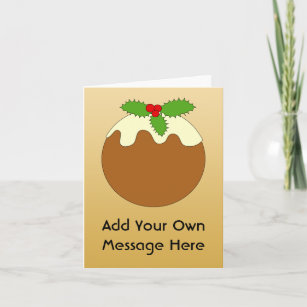 Christmas Pudding. Gold colour background. Holiday Card