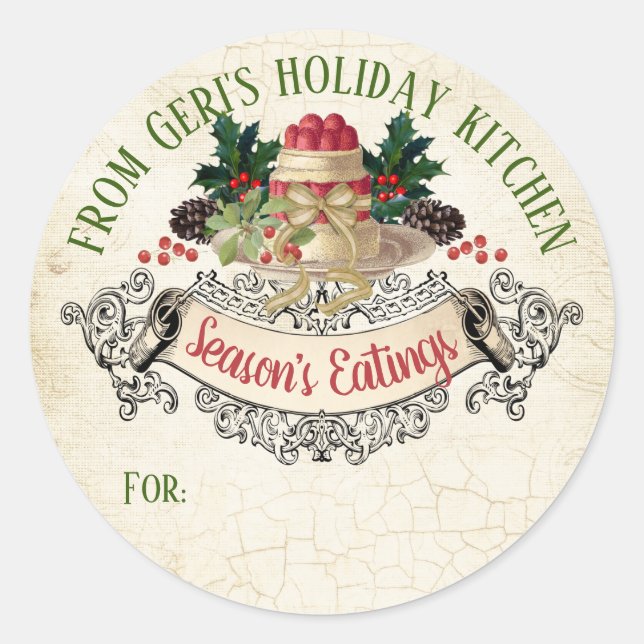 Christmas pudding homemade by to from personalized classic round sticker (Front)