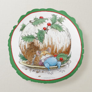 Christmas Pudding Mouse round pillow