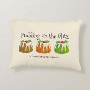 Christmas   PUDDING ON GLITZ   Festive Cream Accent Pillow