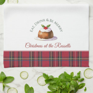 Christmas Pudding Personalized Name Christmas Kitchen Towel
