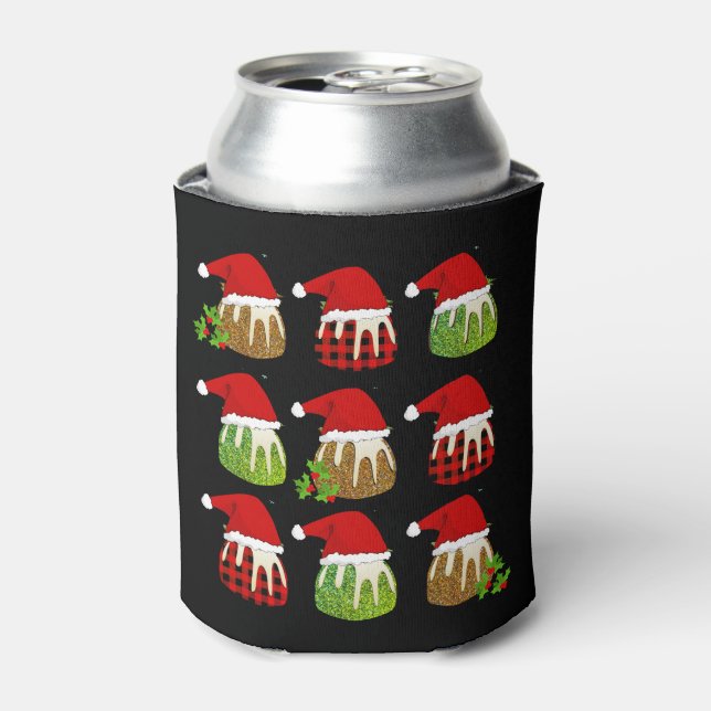Christmas Pudding Santa Hats Can Cooler (Can Front)