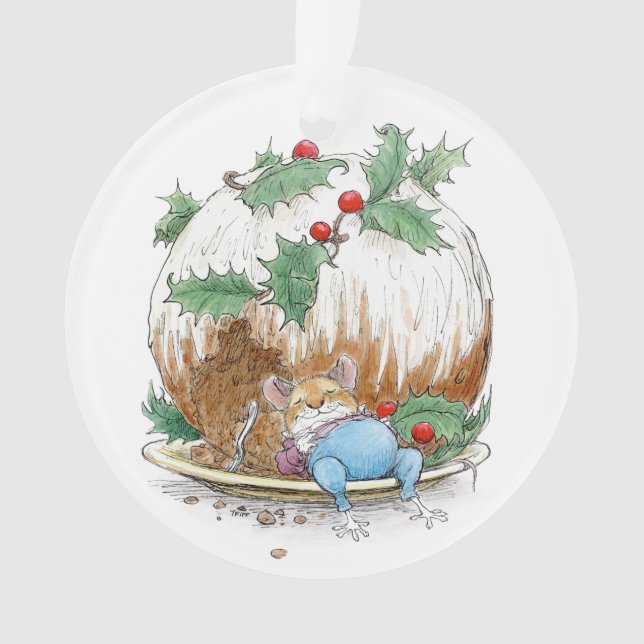 Christmas Pudding Snoozing Mouse Ornament (Front)