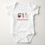 Christmas Pudding, Snowman and Candy Cane T-Shirt Baby Bodysuit<br><div class="desc">This personalized Christmas T - Shirt features the Christmas Crew's Christmas Pudding,  Snowman and Candy Cane Characters.</div>