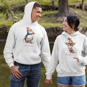 Christmas Puffin, customizable Hoodie