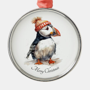 Christmas Puffin, customizable Metal Ornament