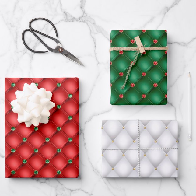 Christmas Puffy Quilted Trio Wrapping Paper Sheet (Front)