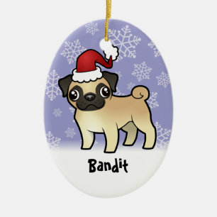 Christmas Pug (add your pets name) Ceramic Ornament