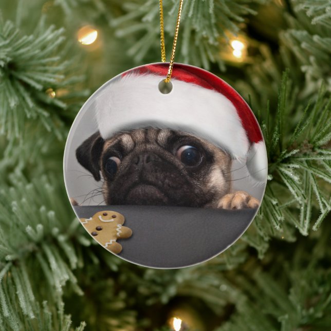 Christmas Pug Ceramic Ornament (Tree)