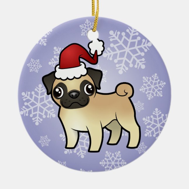 Christmas Pug Ceramic Ornament (Front)