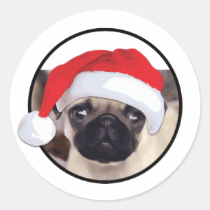 Christmas Pug - Classic Round Sticker, Glossy Sticker