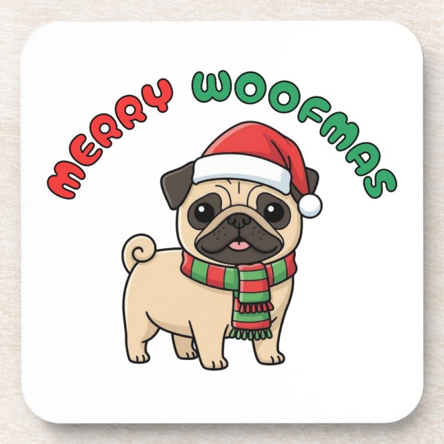 Christmas Pug Coaster: Merry Woofmas Coaster (Front)
