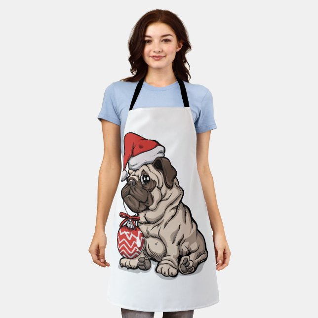 Christmas Pug cute hat cartoon Apron (Worn)