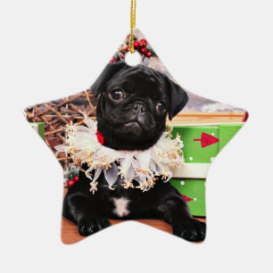 Christmas - Pug - Daisy Mae Ceramic Ornament