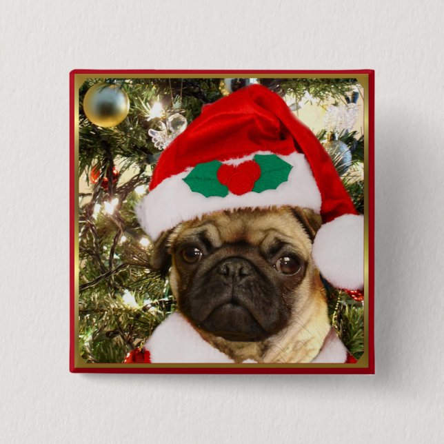 Christmas Pug dog 2 Inch Square Button (Front)