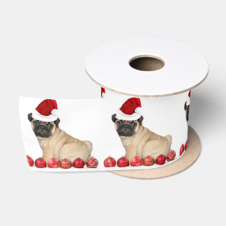 Christmas  pug dog 3" satin ribbon
