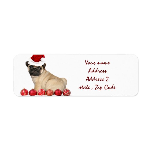 Christmas Pug dog address labels (Front)