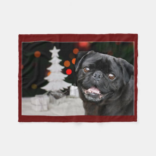 Christmas pug dog Fleece blanket (Front (Horizontal))