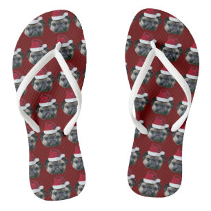 Christmas pug dog flip flops