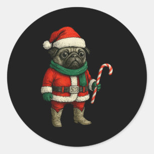 Christmas Pug Dog Funny Xmas Outfit Red Pug Candy  Classic Round Sticker