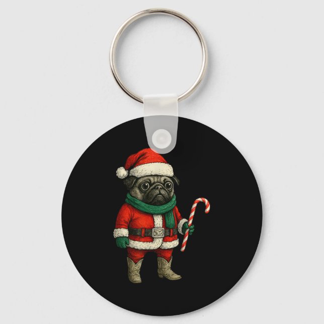 Christmas Pug Dog Funny Xmas Outfit Red Pug Candy  Keychain (Front)