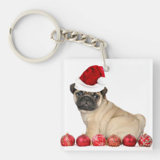 Christmas pug dog keychain