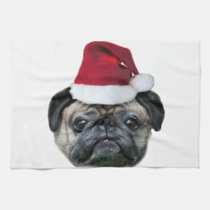 Christmas pug dog kitchen towel