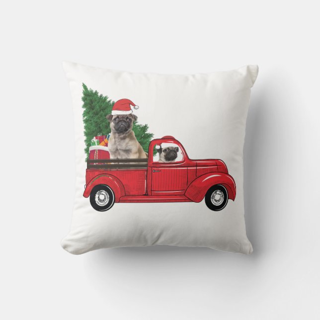 Christmas Pug Dog Lovers Owners Christmas Xmas Throw Pillow (Front)